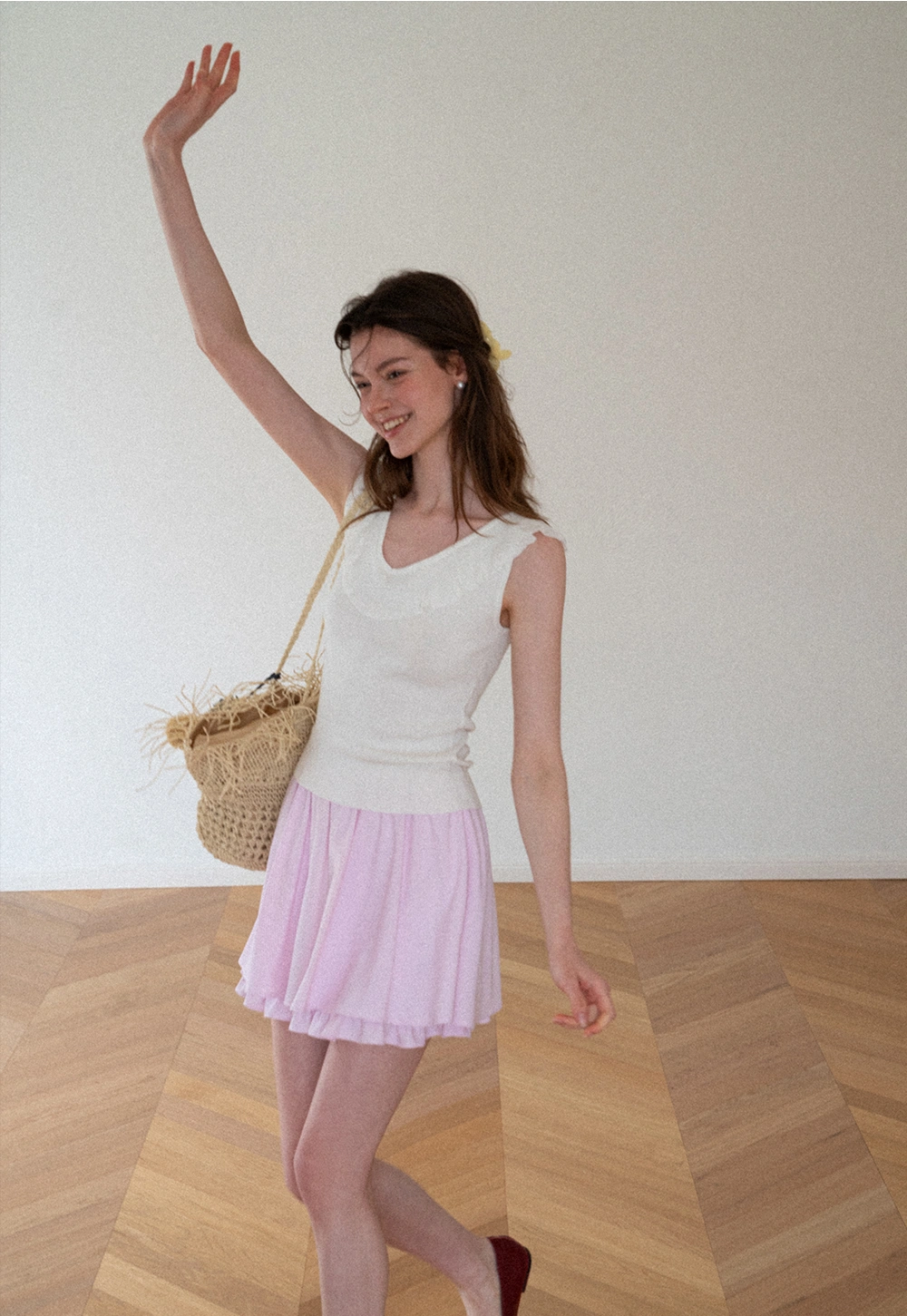 Ruffled Trim Sleeveless Knit Top