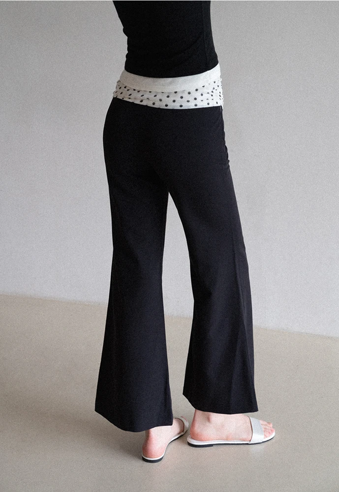 Polka-Dot Foldover Waist Flared Pants