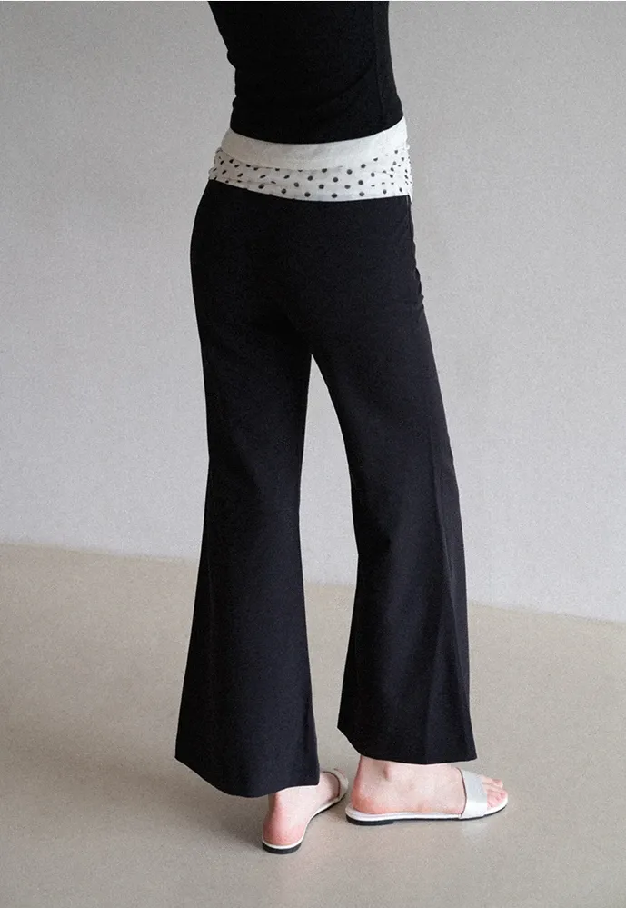 Polka-Dot Foldover Waist Flared Pants