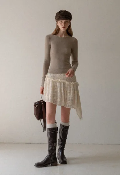 Basic Ribbed Knit Top Women Long Sleeve Pullover