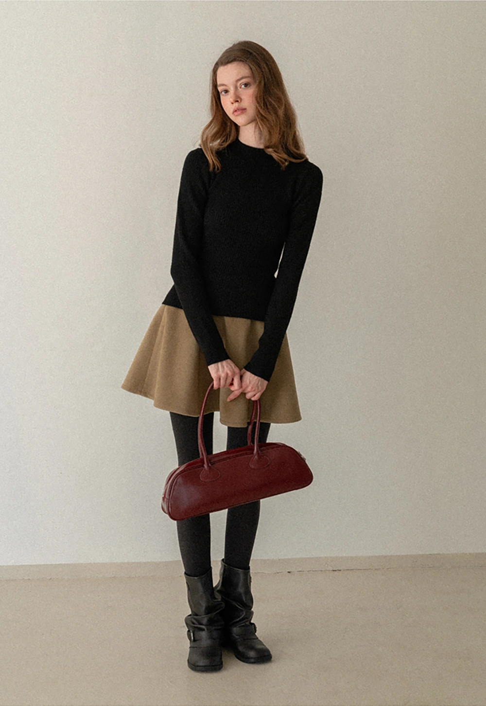 Women Soft Ribbed Mock Neck Knit Top