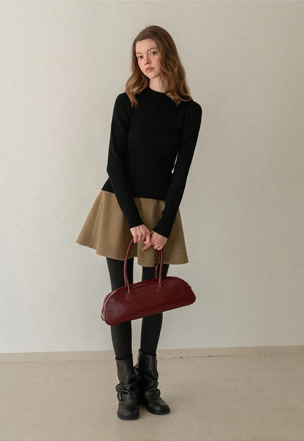 Women Soft Ribbed Mock Neck Knit Top