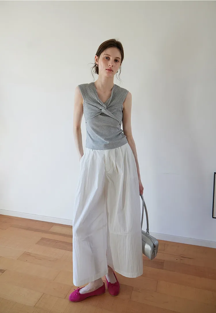 Twist Front Ribbed Knit Sleeveless Top
