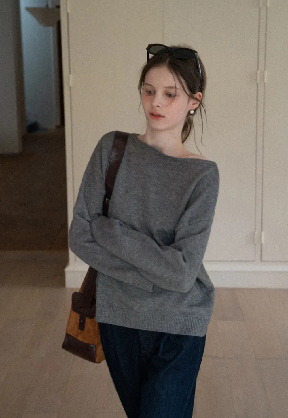 Layered Shawl Neck Knit Sweater