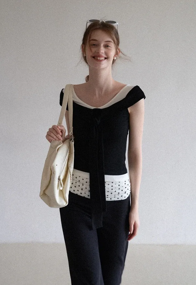 Polka-Dot Foldover Waist Flared Pants