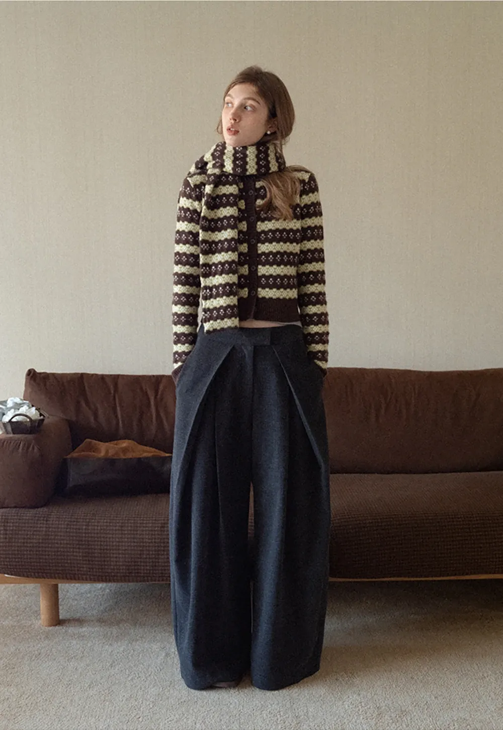 Women High Waist Pleated Wide Leg Trousers