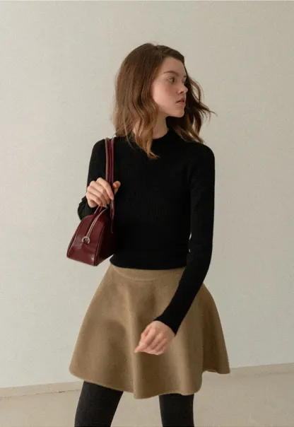 Women Soft Ribbed Mock Neck Knit Top