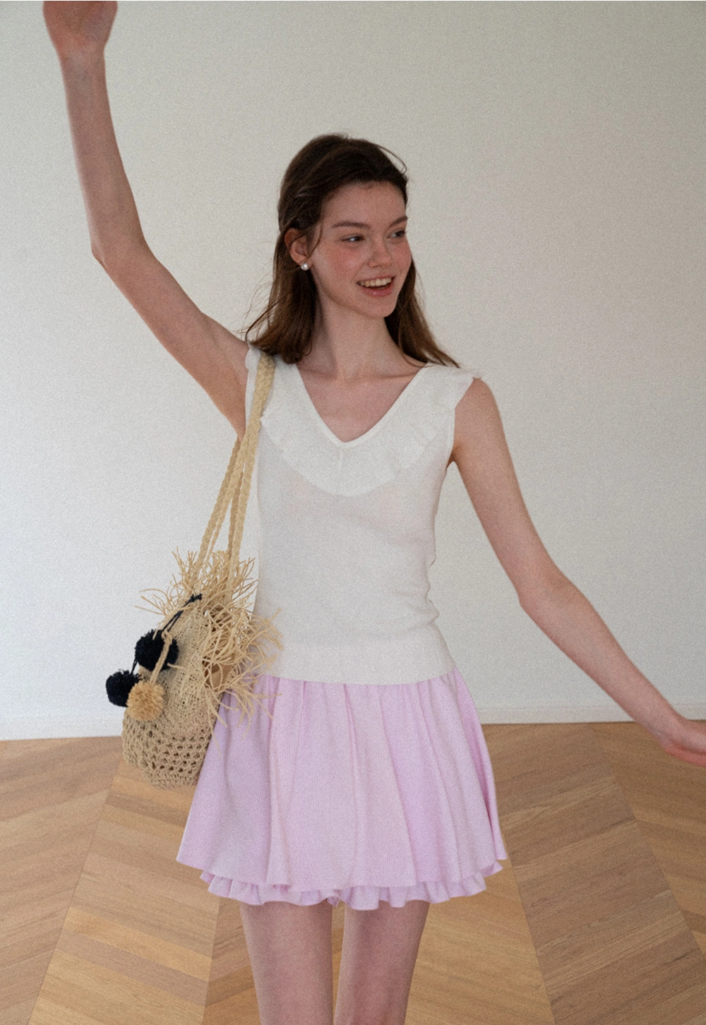 Ruffled Trim Sleeveless Knit Top