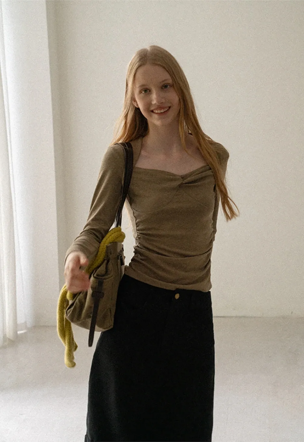 Rolled Hem Denim A-Line Skirt