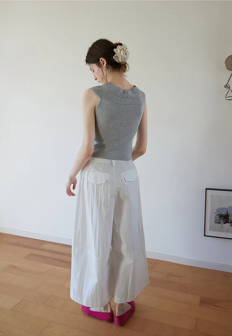 Twist Front Ribbed Knit Sleeveless Top