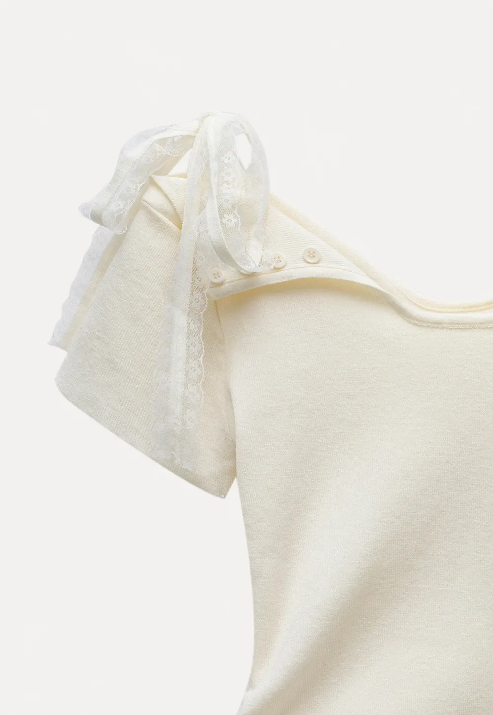 One Shoulder Lace Bow Knit Top