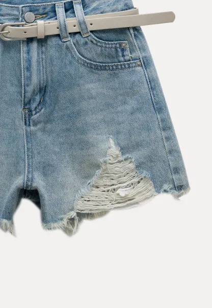 Women’s High‑Waist Ripped Lace Denim Shorts