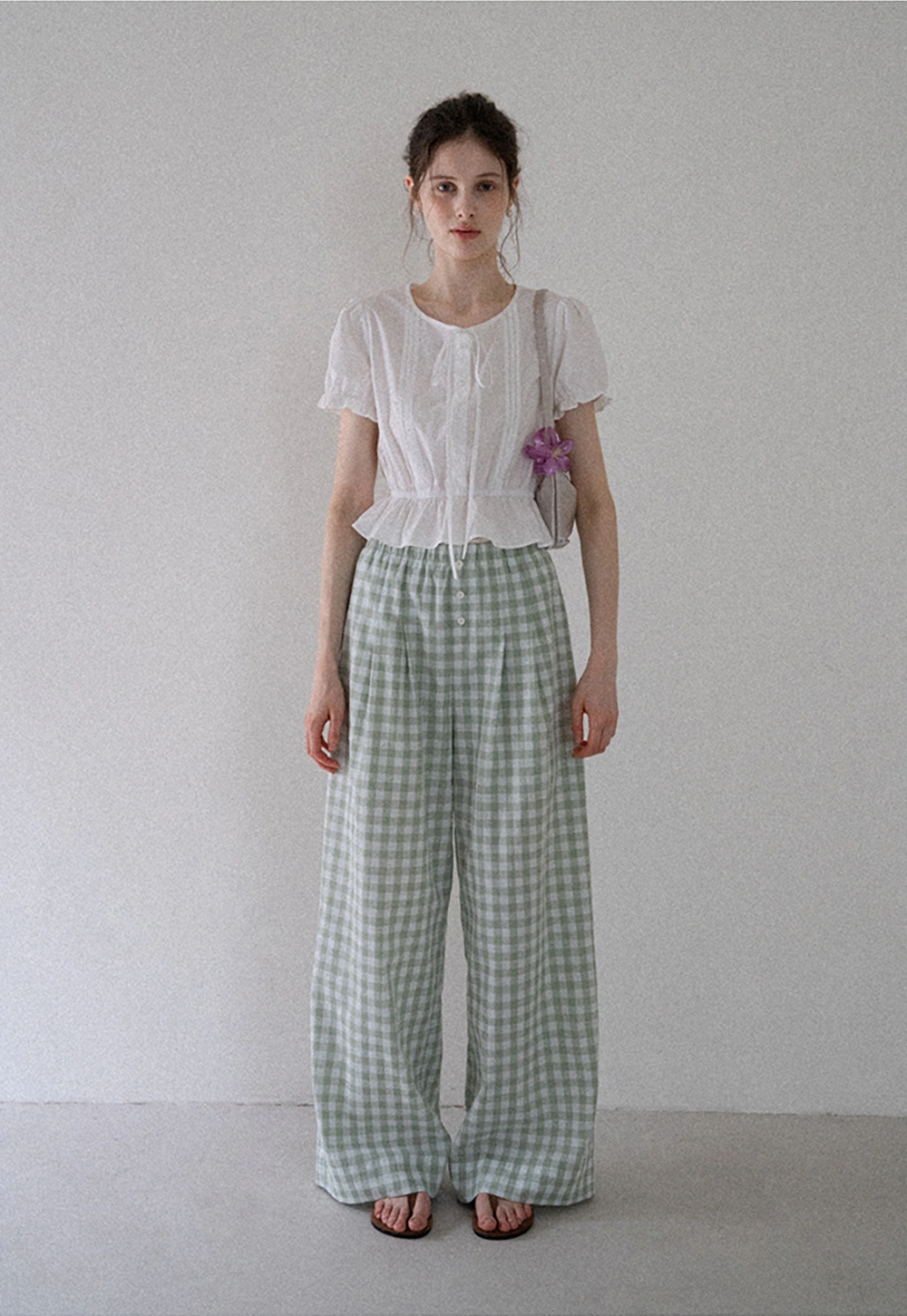 Women's Short Sleeve Peplum Blouse with Bow Tie