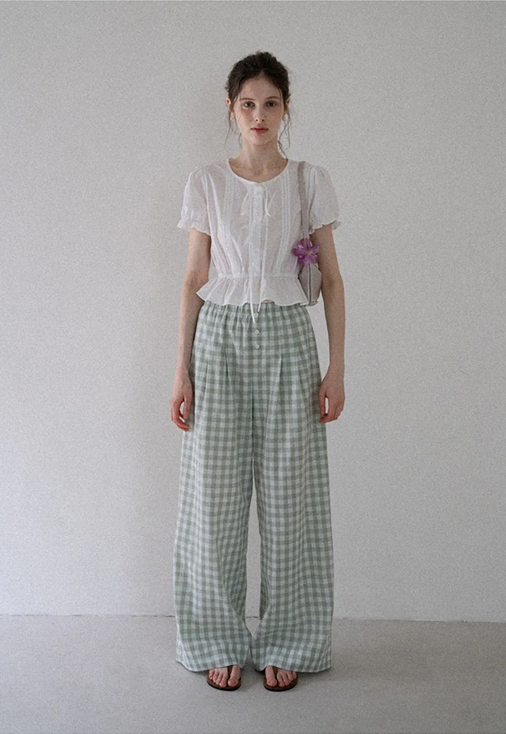 Women's Short Sleeve Peplum Blouse with Bow Tie