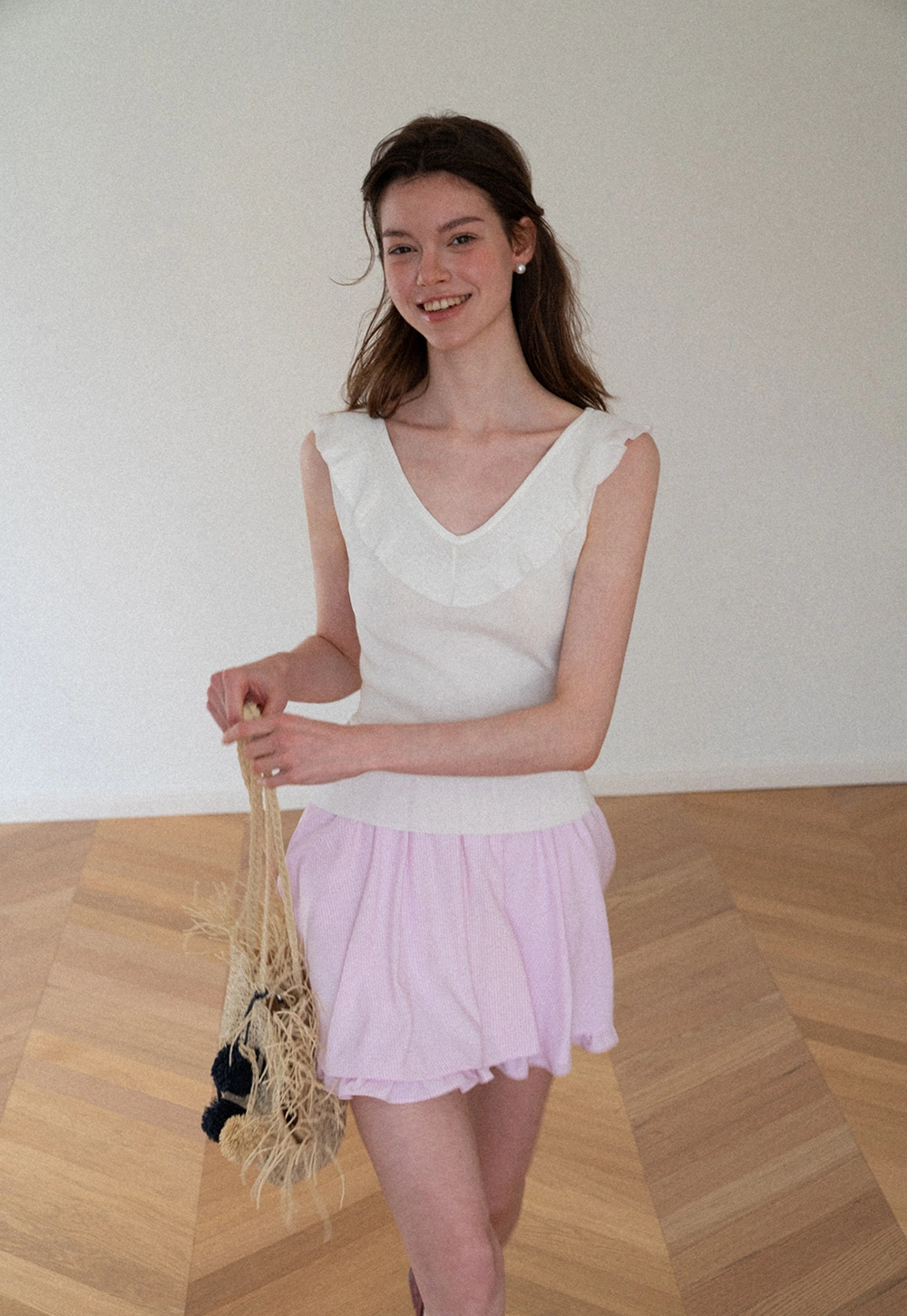 Ruffled Trim Sleeveless Knit Top