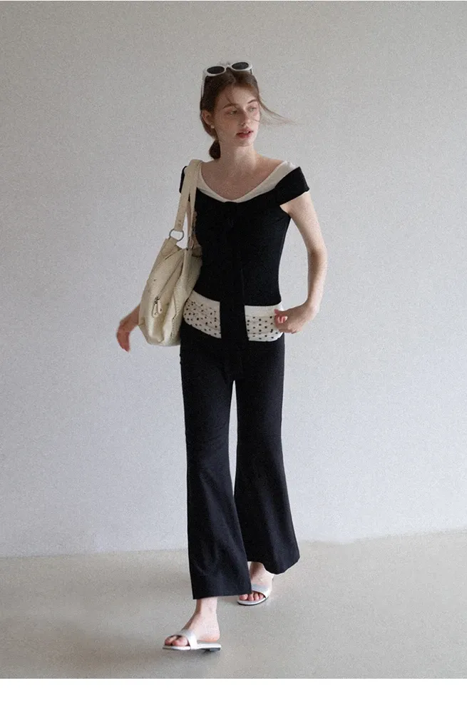 Polka-Dot Foldover Waist Flared Pants