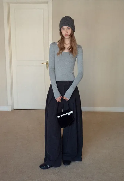 Women High Waist Pleated Wide Leg Trousers