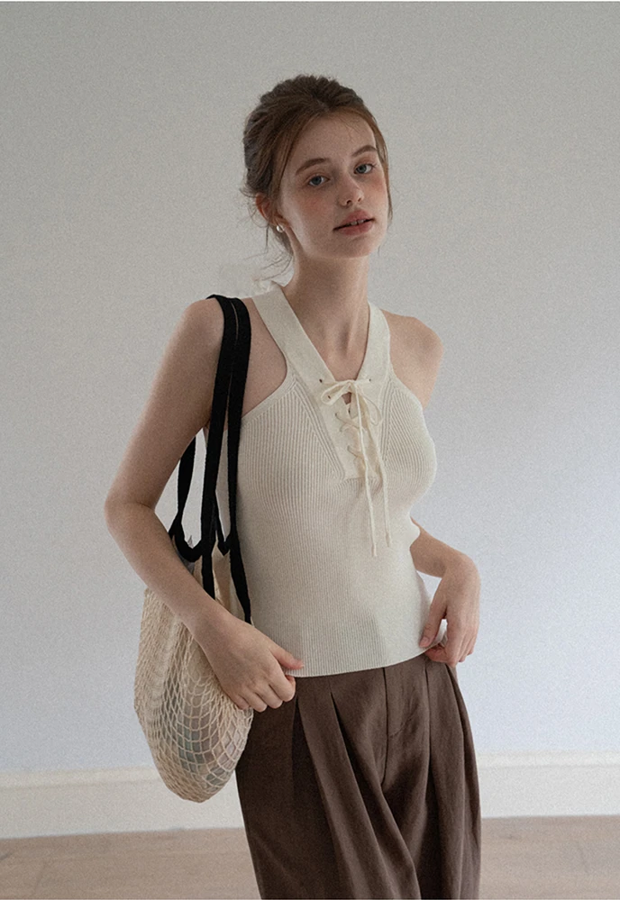 Women's Lace-Up Sailor Collar Knit Tank – EGGKA