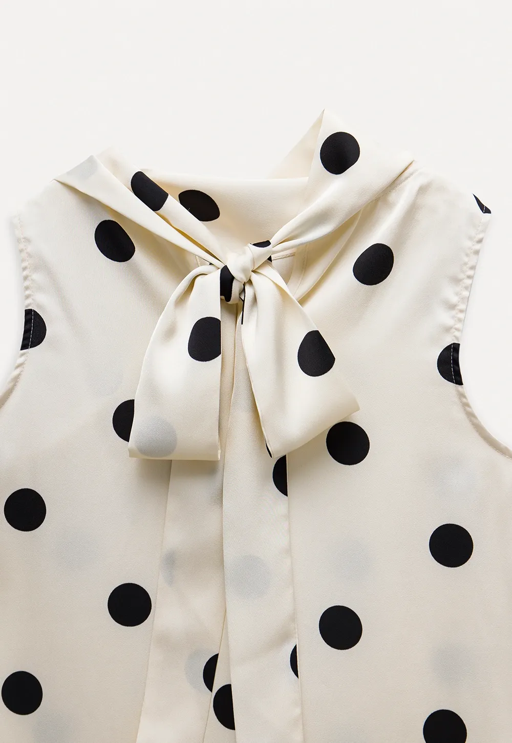 Women's Sleeveless Polka Dot Blouse with Scarf Detail