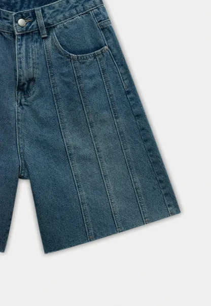 Women’s High-Waist Pintuck Bermuda Denim Shorts