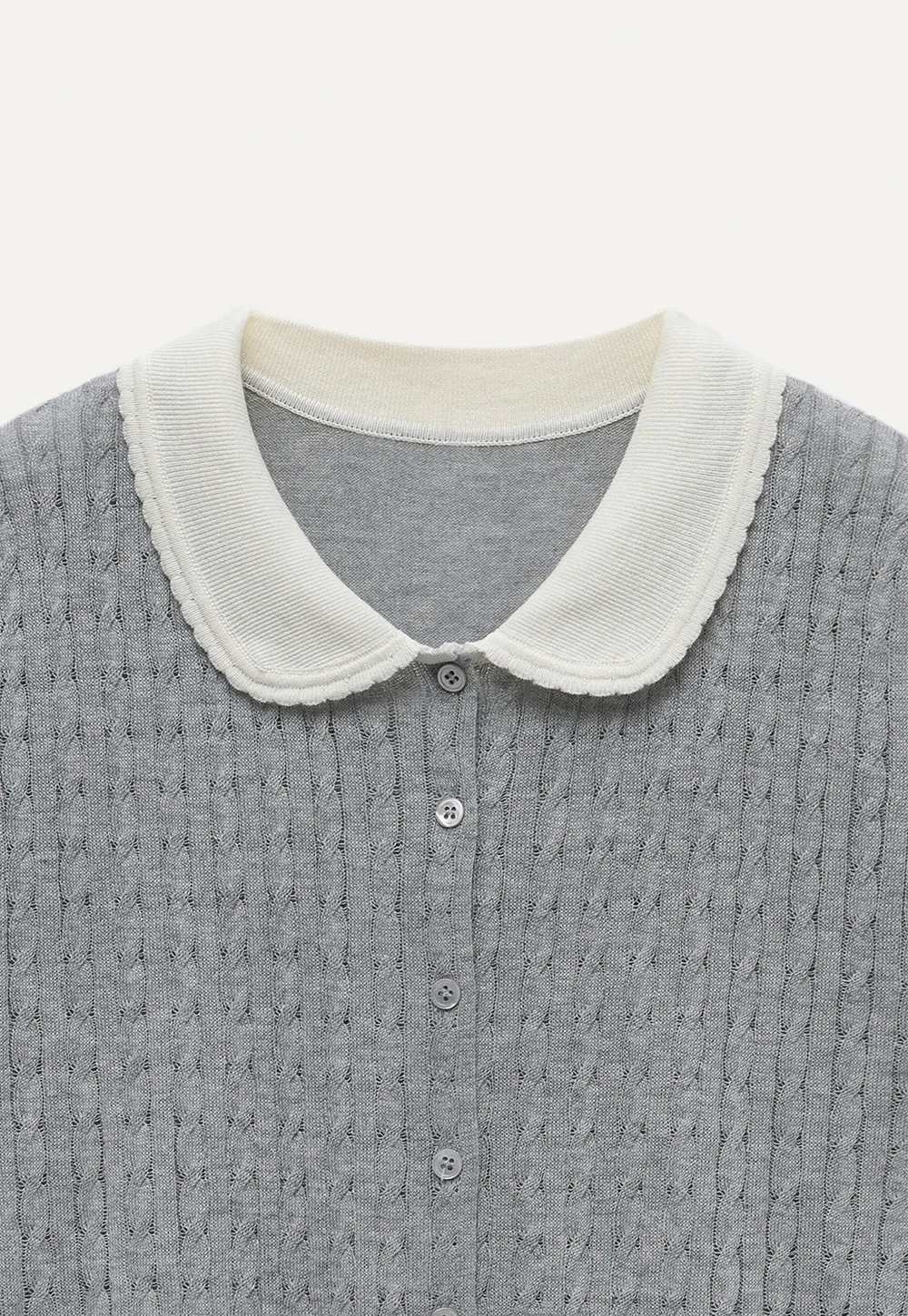 Women's Contrast Peter Pan Collar Cable Knit Cardigan