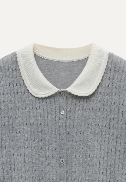Women's Contrast Peter Pan Collar Cable Knit Cardigan