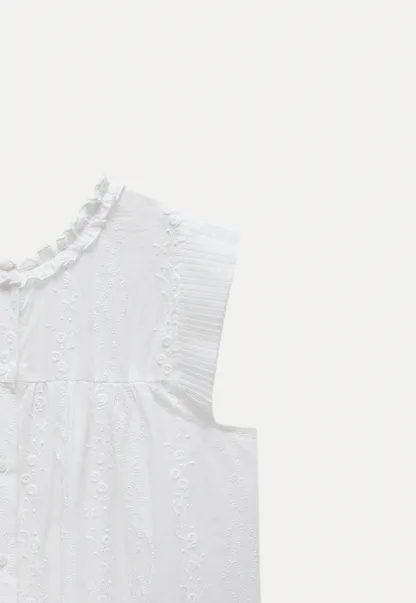 Women's Embroidered Ruffle Cap Sleeve Babydoll Blouse