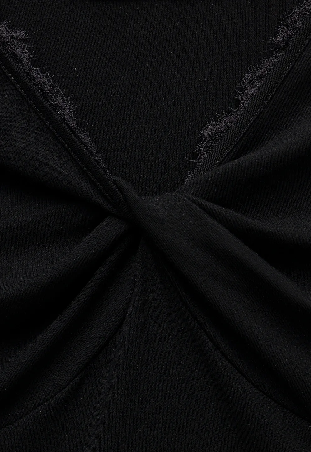 Women's Ruched V-Neck Lace Trim Fitted T-Shirt