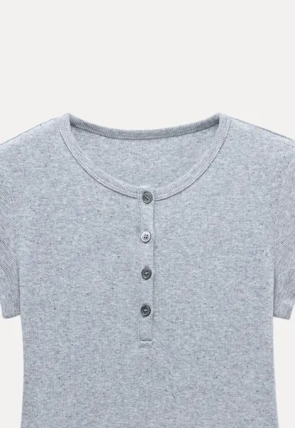 Basic Rib Knit Henley Tee for Women