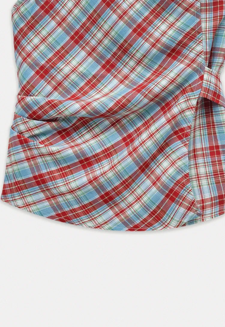 Plaid Sleeveless Top with Side Tie