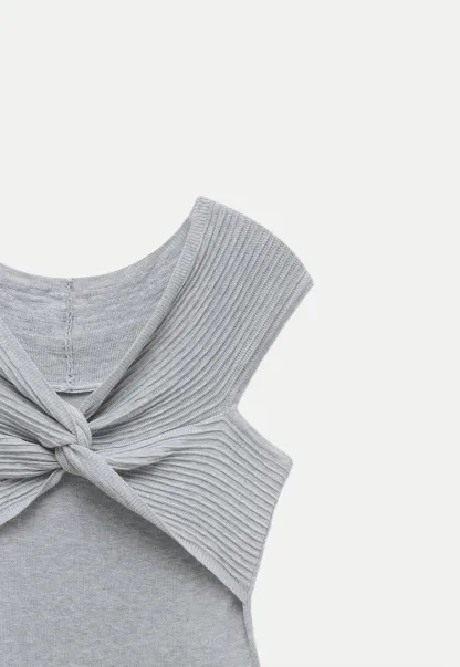 Twist Front Ribbed Knit Sleeveless Top