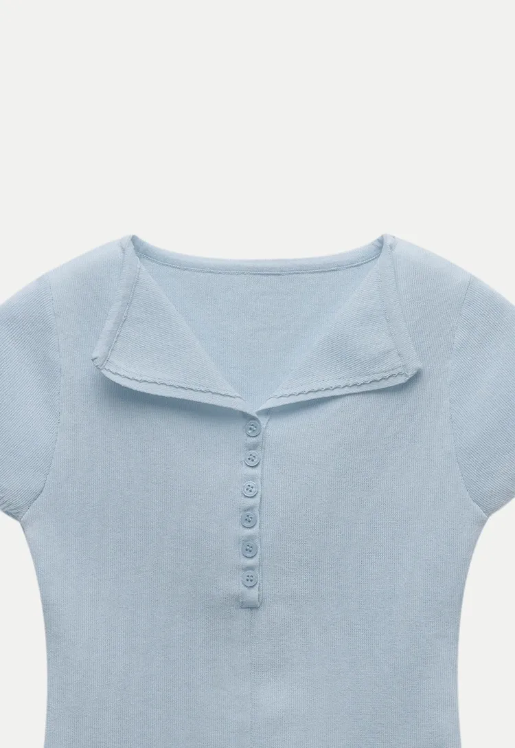 Button Front Knit Polo Top