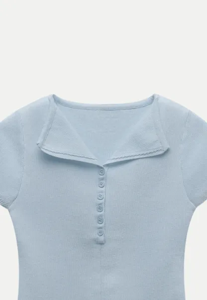 Button Front Knit Polo Top