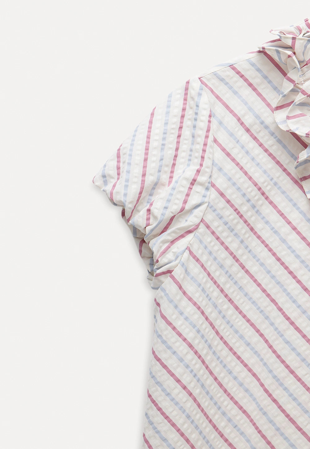 Women’s Ruffle Trim Striped Short Sleeve Blouse