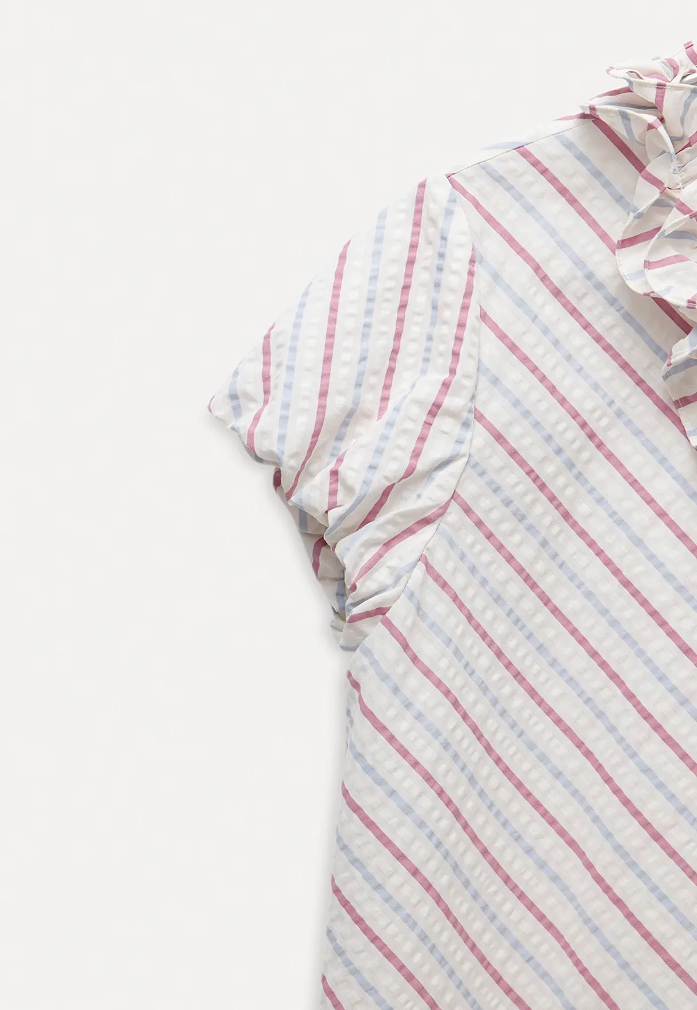 Women’s Ruffle Trim Striped Short Sleeve Blouse