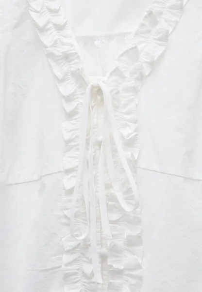 Women's Ruffle Trim Puff Sleeve Blouse