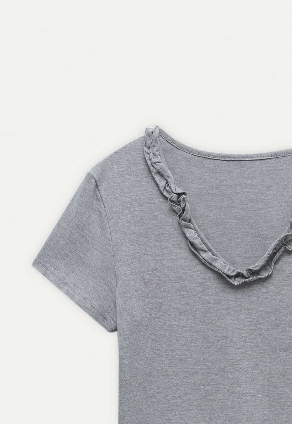 Ruffle Trim V-Neck T-Shirt