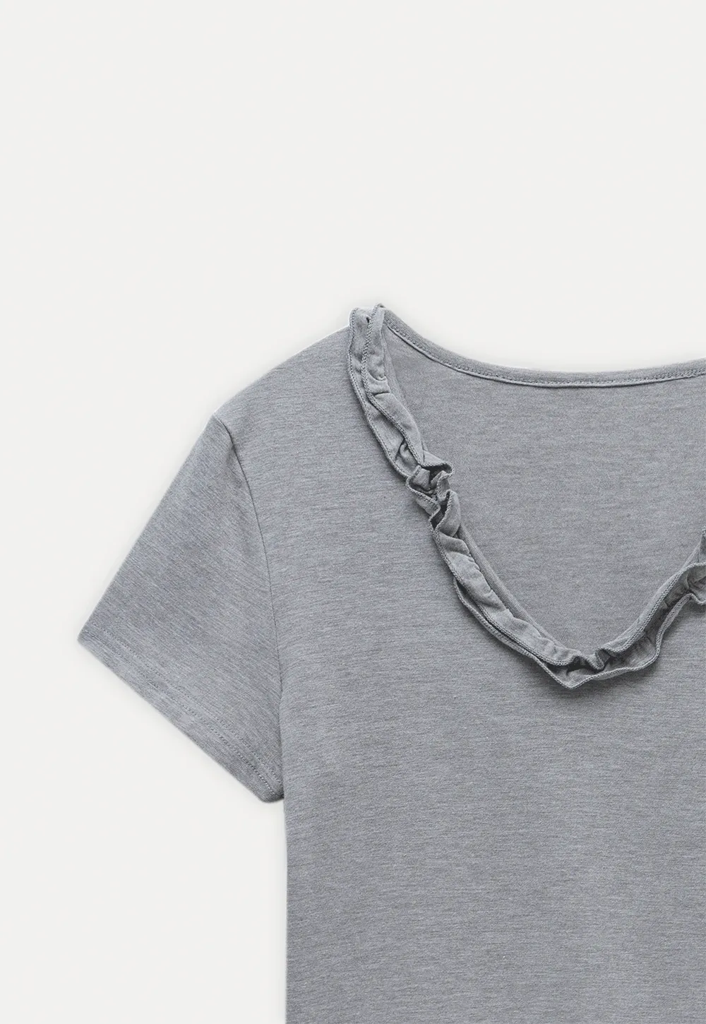Ruffle Trim V-Neck T-Shirt