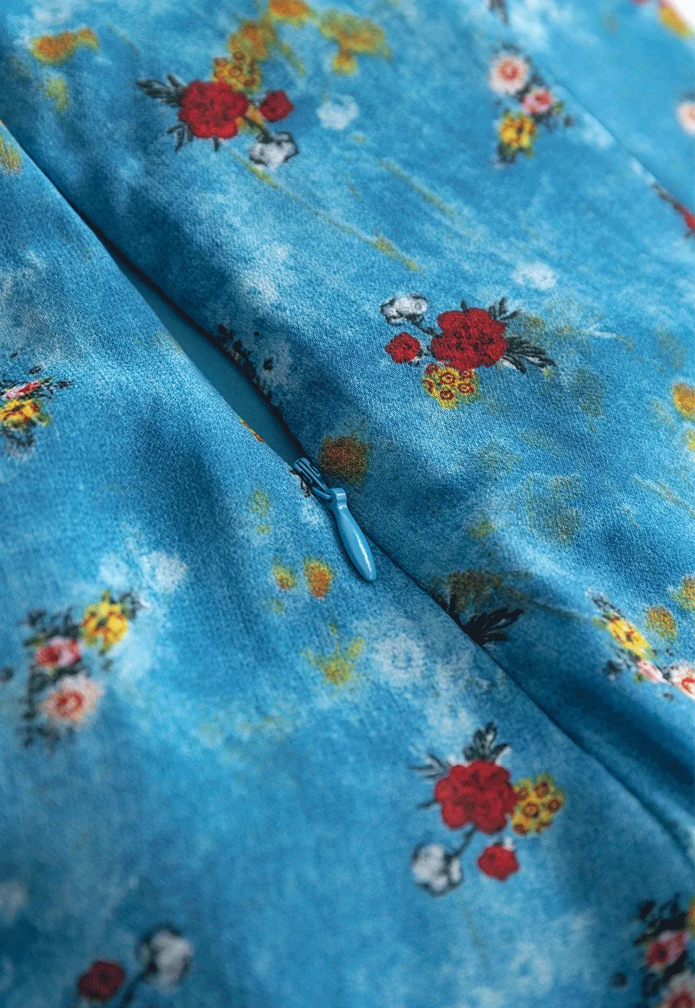 Retro Floral Sleeveless Midi Dress