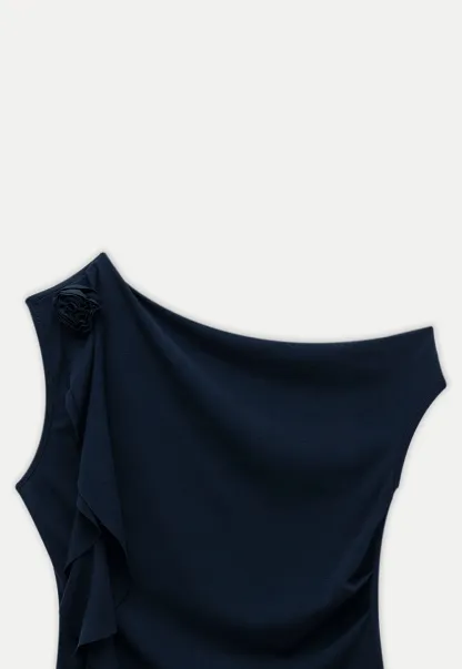 Women’s Drape Neck Sleeveless Top with Flower Accent
