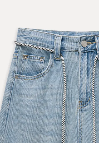 Women's High Waist Wide Leg Cropped Jeans with Belt
