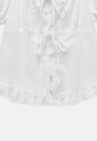 Women’s Lace Trim Tie-Front Peplum Blouse