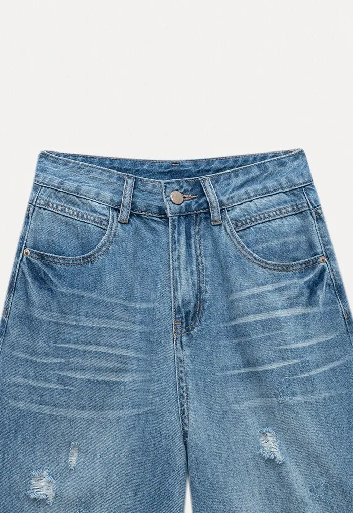 Women’s Distressed Wide-Leg Denim Bermuda Shorts