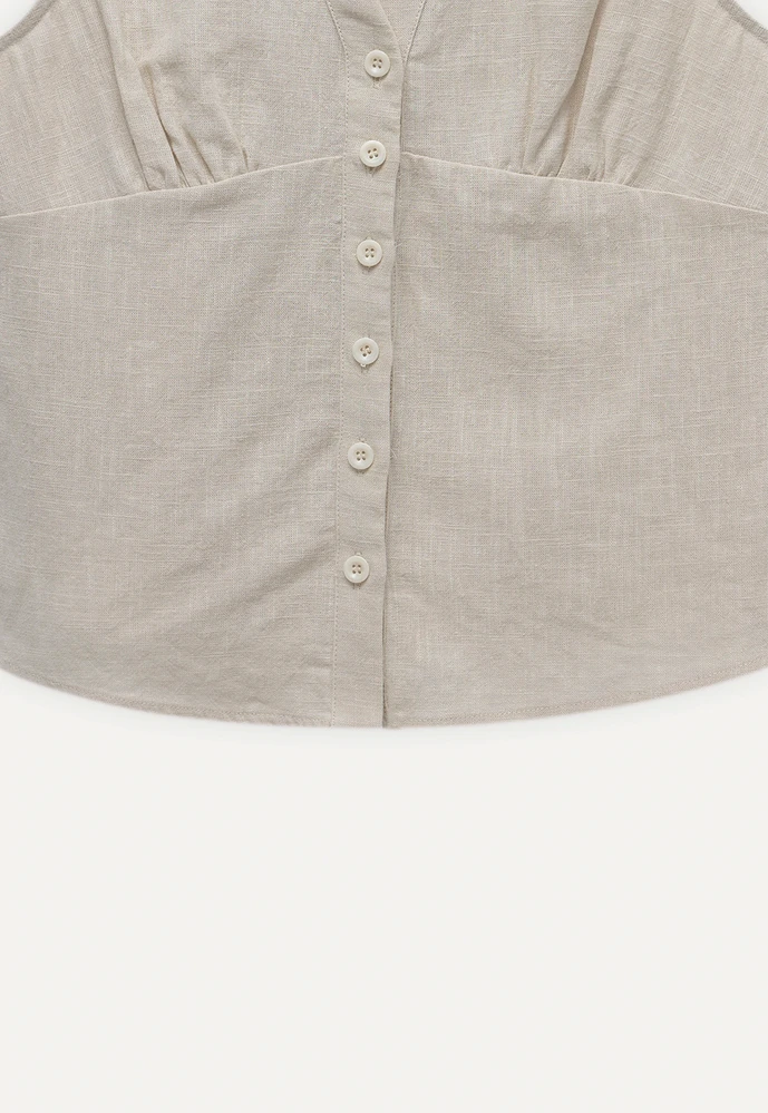 Women’s Linen Collared Button-Front Sleeveless Top