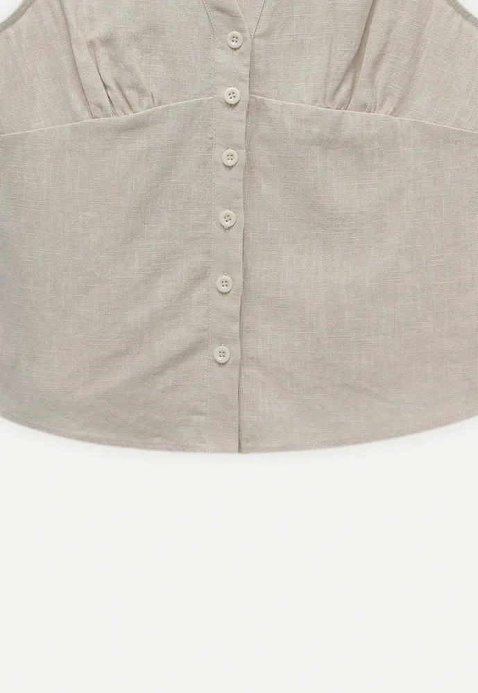Women’s Linen Collared Button-Front Sleeveless Top