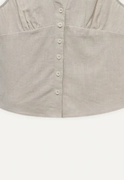 Women’s Linen Collared Button-Front Sleeveless Top