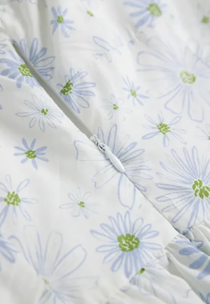 Square Neck Puff Sleeve Daisy Print Dress