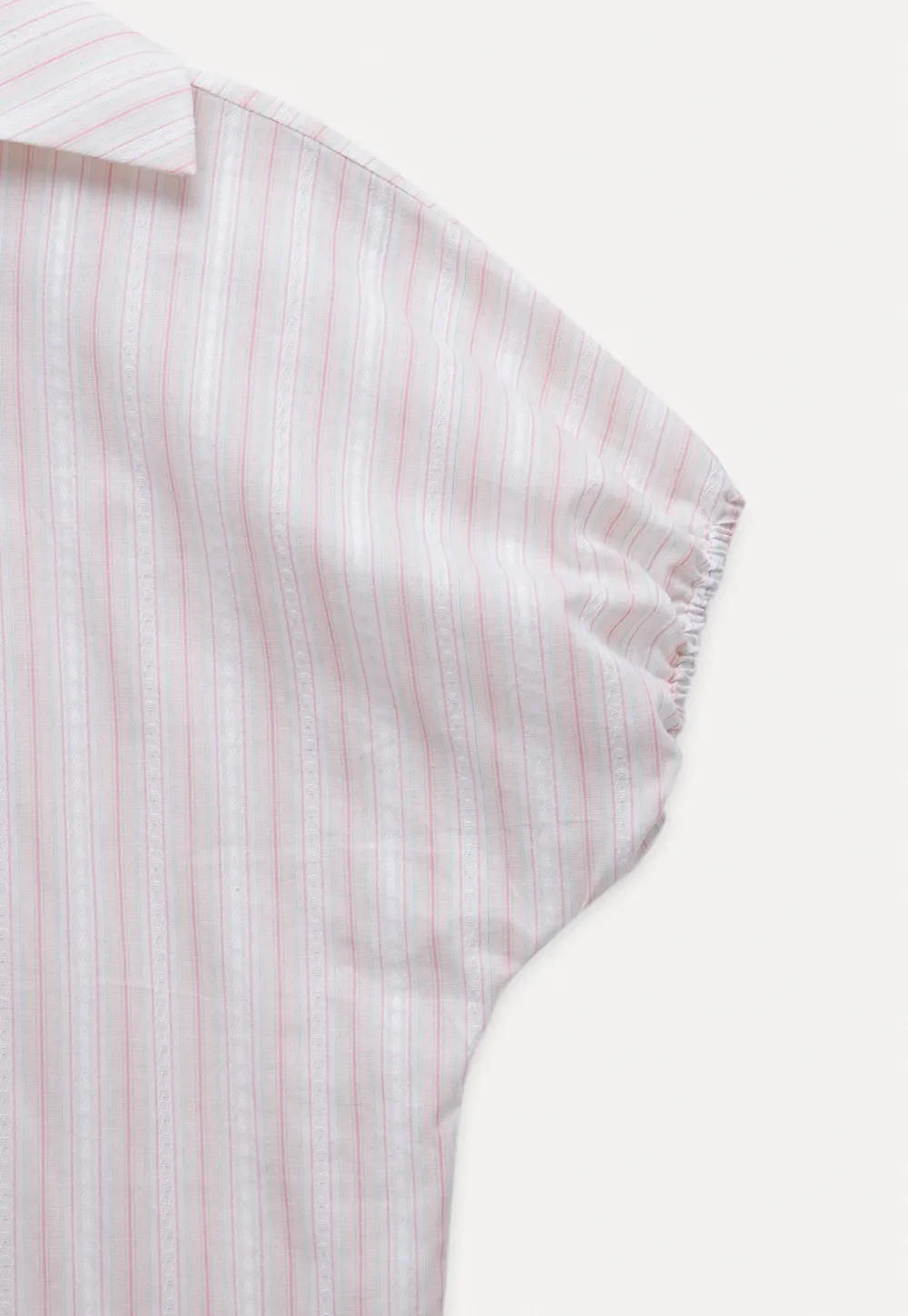 Striped Short Sleeve Blouse with Lace-Up Neck