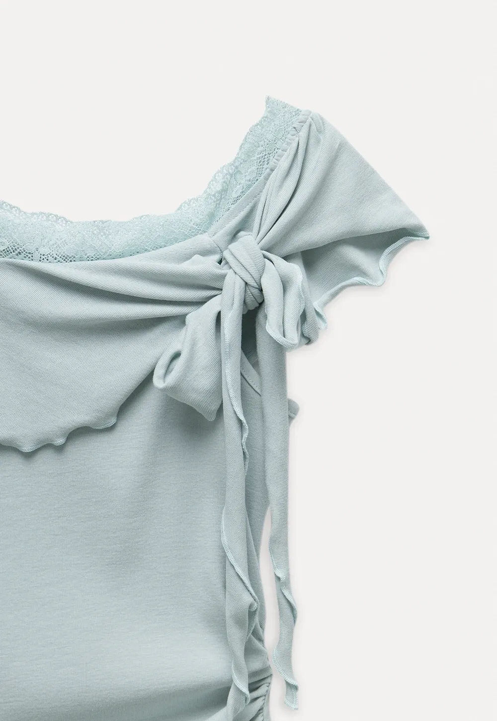 Chic Off Shoulder Ruffle Blouse with Lace Lining