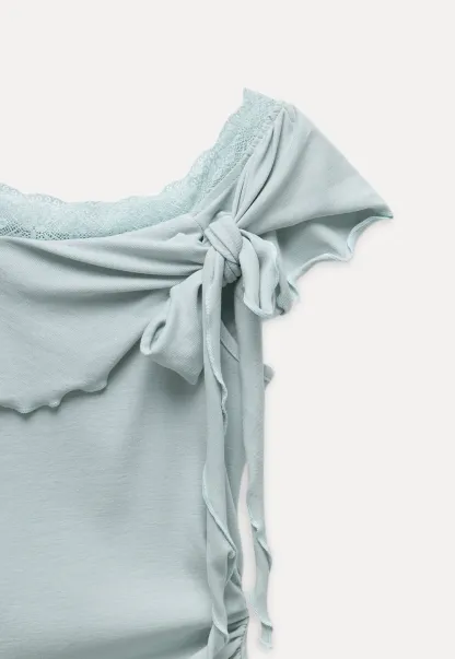 Chic Off Shoulder Ruffle Blouse with Lace Lining
